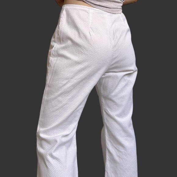 70s Vintage Highwaisted White Flare Trousers Pants Cuffed Textured Hippy Mod. - Picture 4 of 8